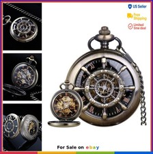 Men's Mechanical Hollow Pocket Watch Hand Wind Roman Numerals Steampunk