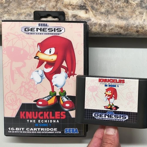 Knuckles The Echidna in Sonic 1 for the Sega Genesis + case & cover art.