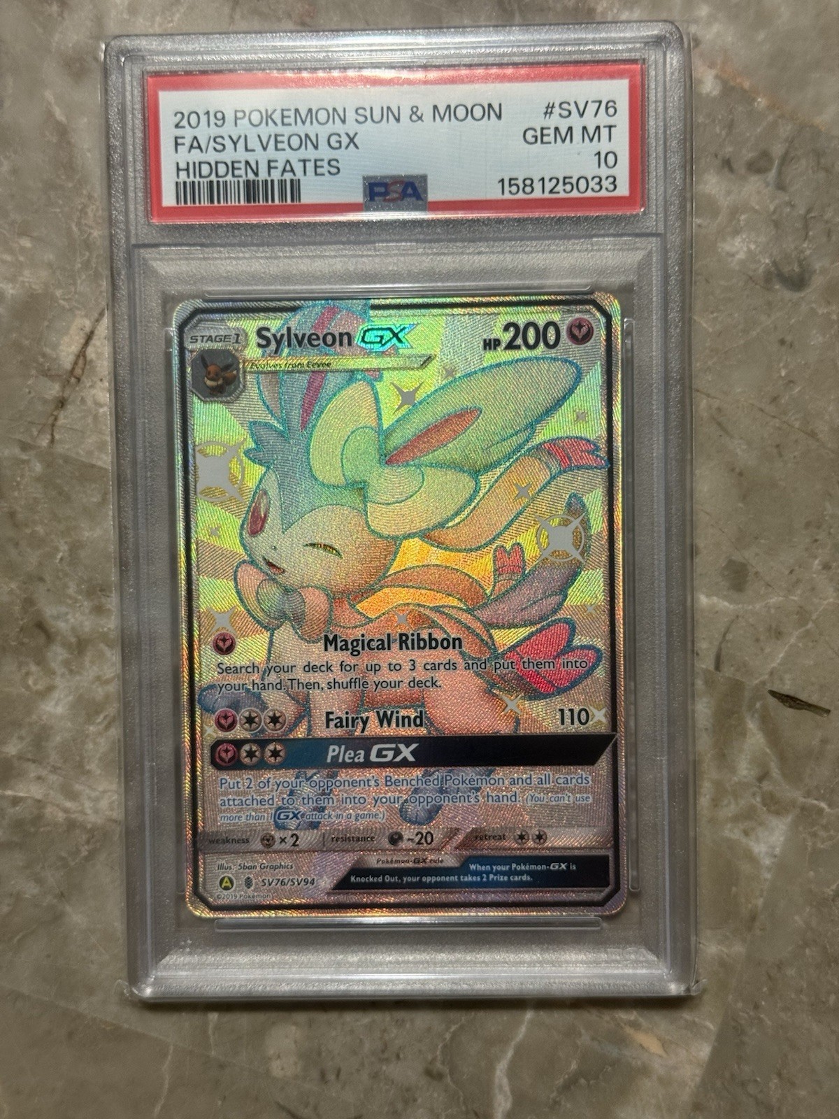2019 POKEMON SUN & MOON HIDDEN FATES - #SV76 FULL ART SYLVEON GX HOLO - PSA 10