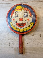 Vintage Kirchhof Life of the Party Clown Face Tin Litho Noisemaker Rattle USA