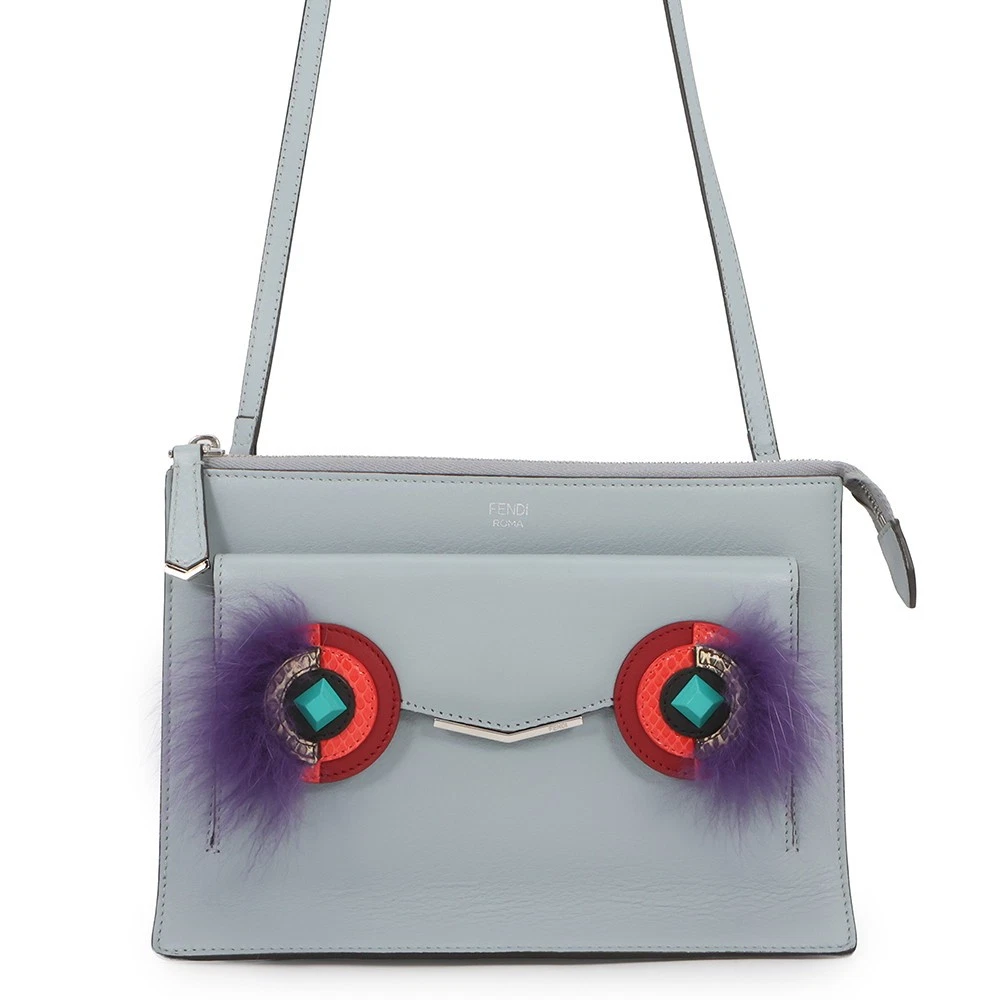 Fendi — FENDI Two Jules Bugs Monster Shoulder Bag Leather/Fur Gray/Multicolor 8M0369