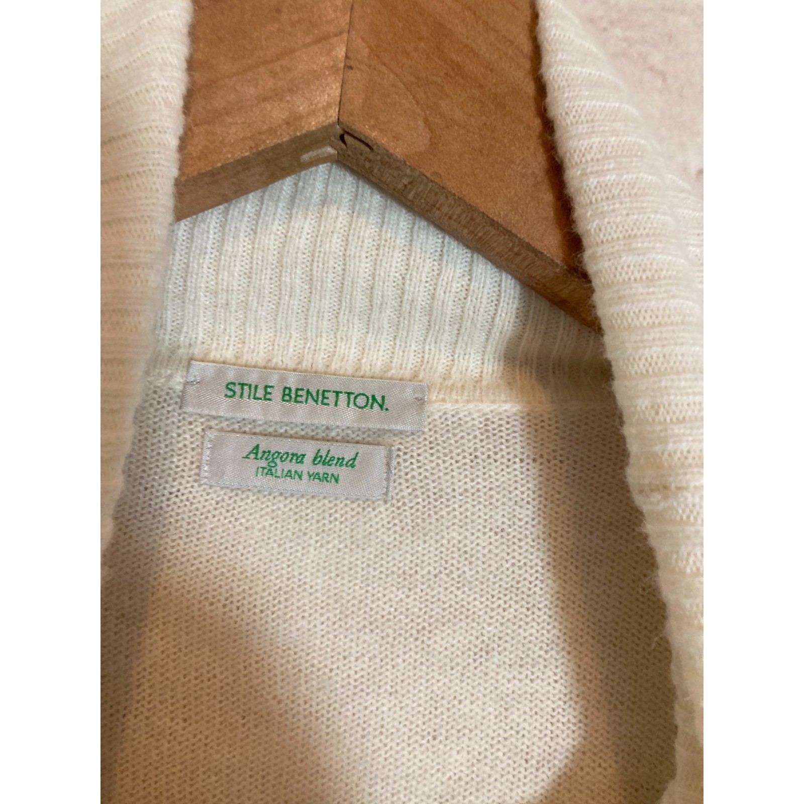 Stile Benetton Sweater Womens Medium Italian Angora Blend Ivory Cream Turtleneck