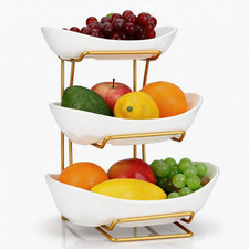 Three-Tier White Ceramic Fruit Bowl