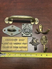 Lot Of Bronze / Brass Items From Sailboat Boat: Handle Eye Pad Hooks Sign Marine