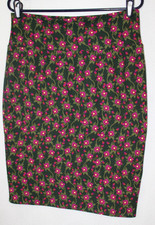 LuLaRoe Sz L Cassie Dark Green with Purple Floral Print Pencil Skirt USA Made