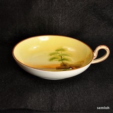 Nippon M-in-Wreath Nappy Lemon Server HandPainted Tree Raised Brown 1-Handle HTF