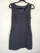 Gap Wool Blend Dress Womens 6 Gray Windowpane Check Shift Sleeveless Pockets