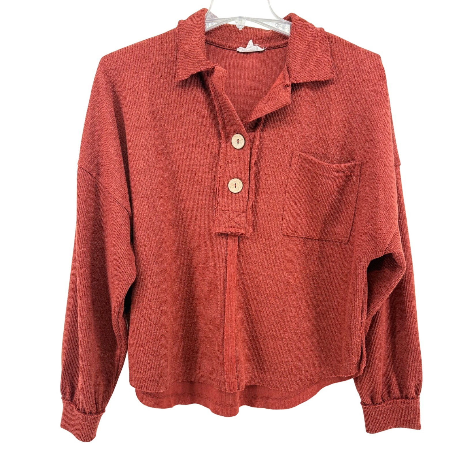 Blu Pepper Rust Ribbed Collared Button Front Pock… - image 1