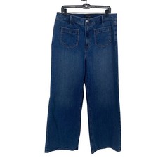 Ann Taylor Wide Leg Jeans Womens 12 Blue High Rise Patch Pocket Denim Pants