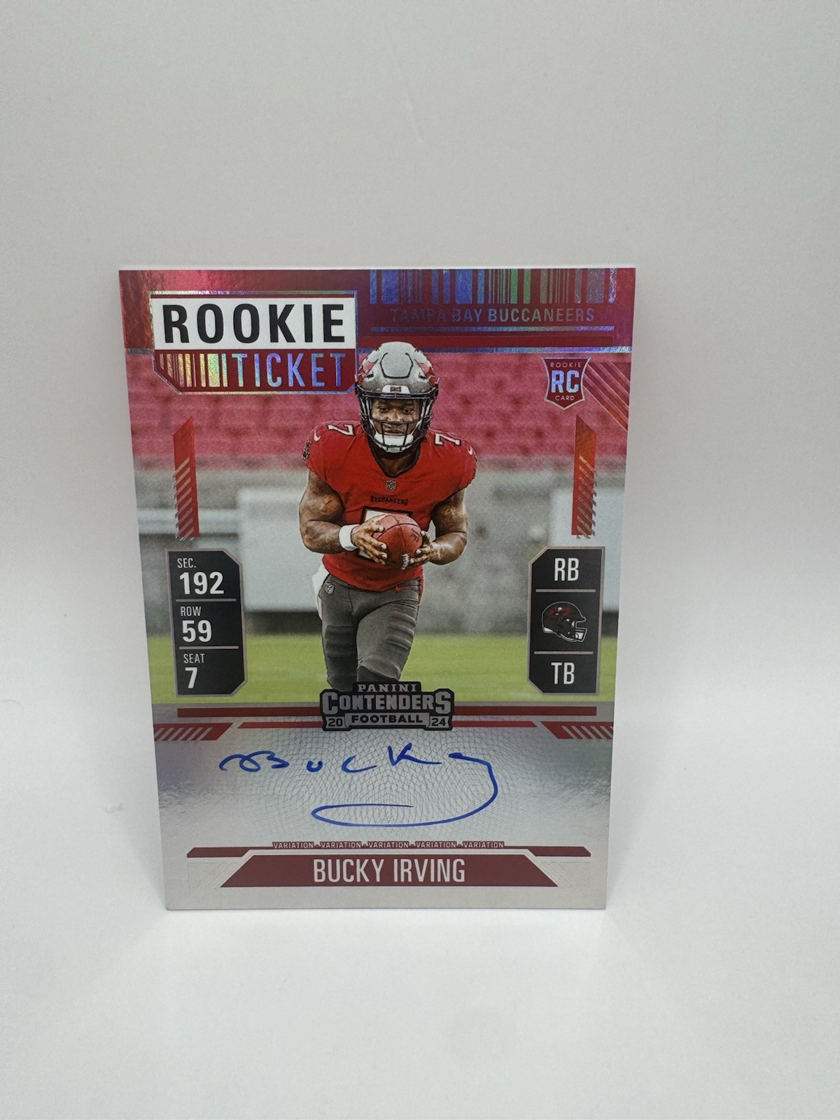 2024 Panini Contenders Bucky Irving Rookie Ticket Red Zone FOTL Auto Variation