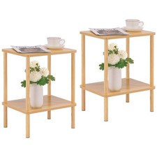 2 Tier End Table Set of 2, Small Side Table with Solid Wood Legs, Boho Bedsid...