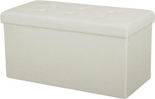 Large Ottoman Foldaway Storage Blanket Toy Box Bench Twill Linen with Buttons (C