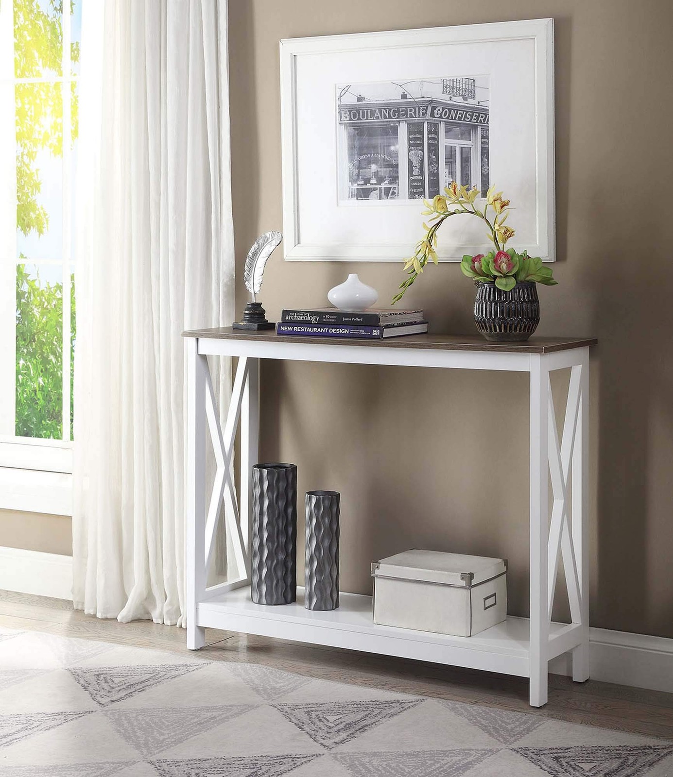 Convenience Concepts Driftwood Oxford Console Table in White Wood Finish