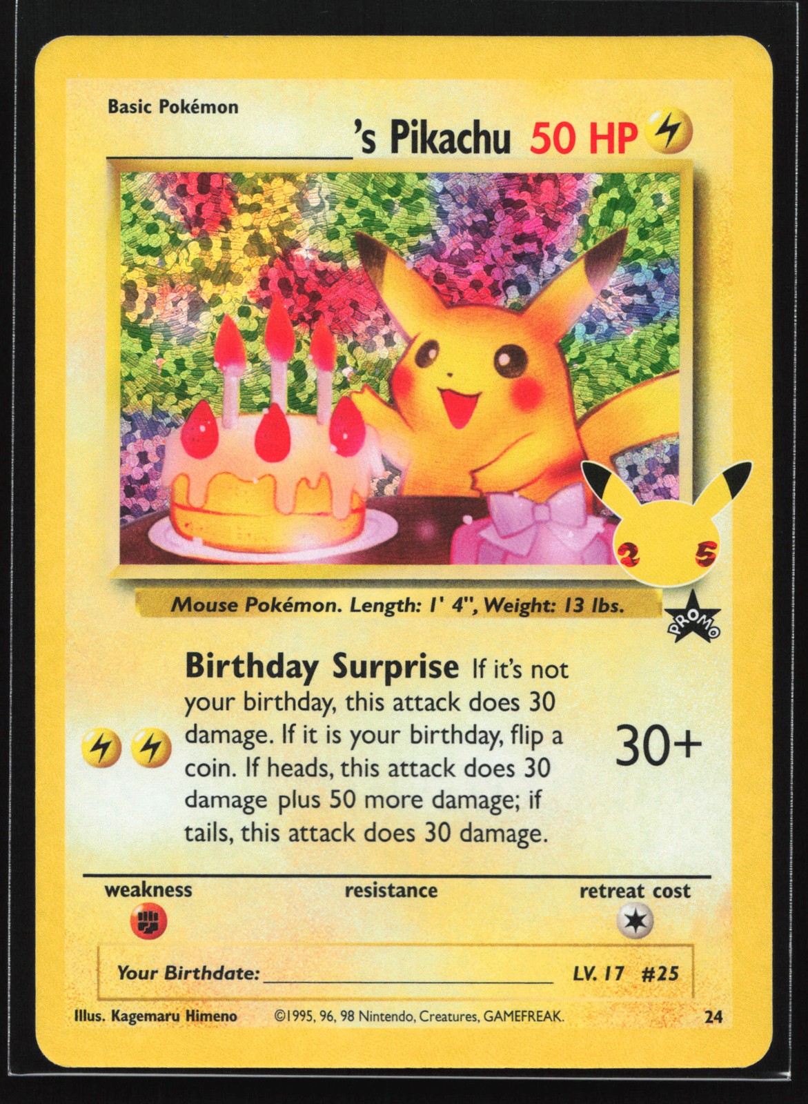 Birthday Pikachu 24 Celebrations: Classic Collection Holo Pokemon Card