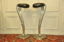 A Pair Of Mid C Swivel Bar Stools In Solid Aluminium