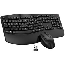 Wireless Keyboard and Combo, 2.4G Full Size Wave Keys Ergonomic Keyboard with...