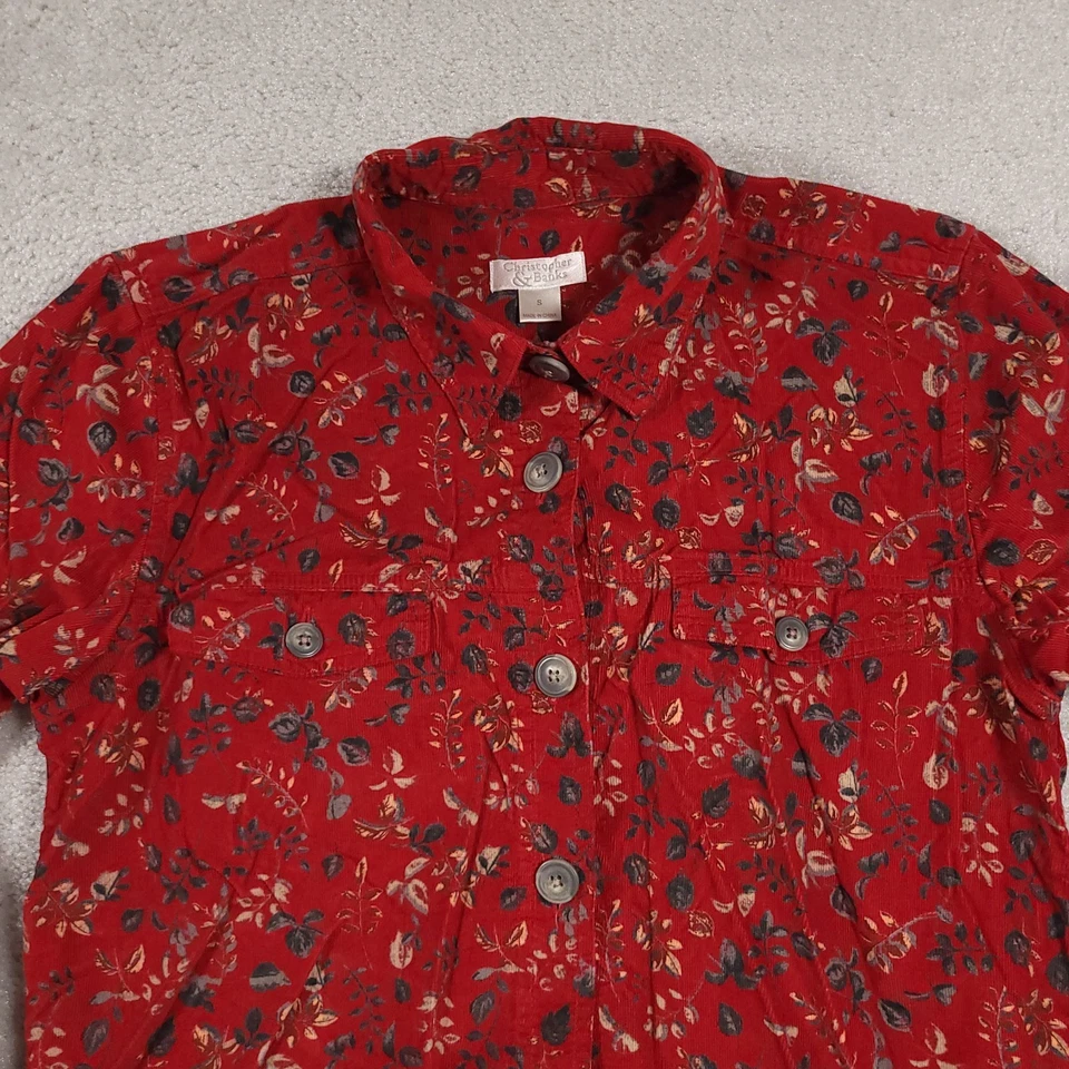 Christopher & Banks Corduroy Jacket Women’s Small Red Floral Crop - Image 3 of 4