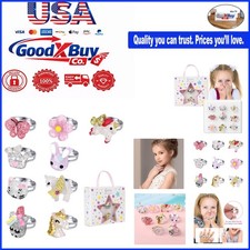 Adjustable Girls Jewelry Rings Set 9 Pcs in Gift Box for Kids Ages 3-10, Unic...