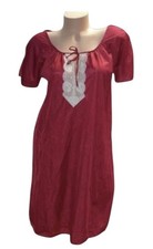 MONTGOMERY WARD Red Shiny Satin Beige Lace Trim Nightgown Womens