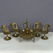 Vintage Solid Brass India Miniature Dollhouse Furniture Set 8 PC Table Chairs