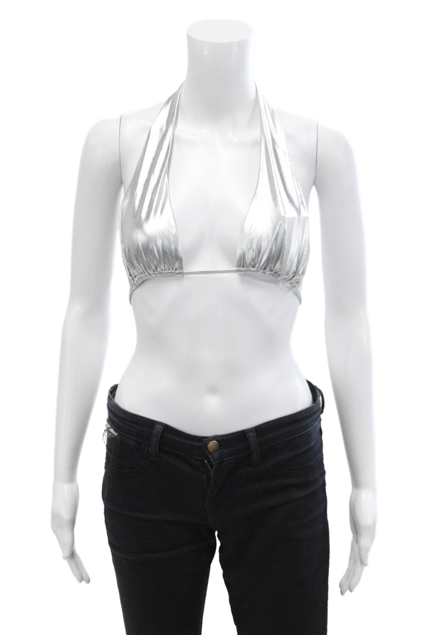 Solid & Striped Womens Nani Bikini Bathing Suit Top Silver Size LargeFree Shipping in US $100+ Orders | $6.95 Orders Below