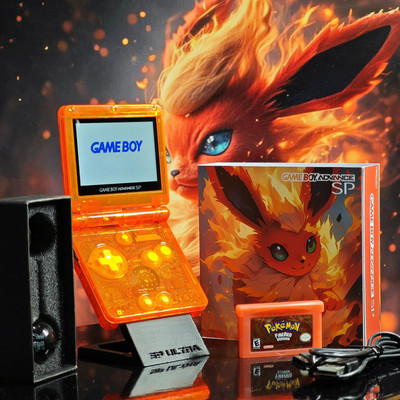 Nintendo Gameboy Advance SP - ULTRA IPS V5 FLAREON + Flex Amp Upgrade Extras+++