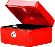 12-Inch RedCash Box Steel Money Safe with Key Lock and Removable Coin Tray