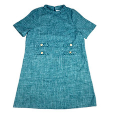 Shop The Mint Women's XL Teal Houndstooth Button Shift Dress New