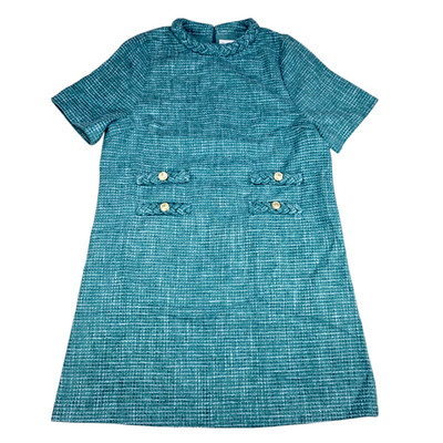 Shop The Mint Houndstooth Tweed Gold Button Shift Dress Teal XL New