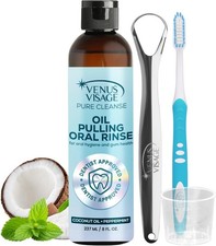 Venus Visage Coconut Oil Pulling for Teeth with Tongue Scraper, 8 fl oz B21