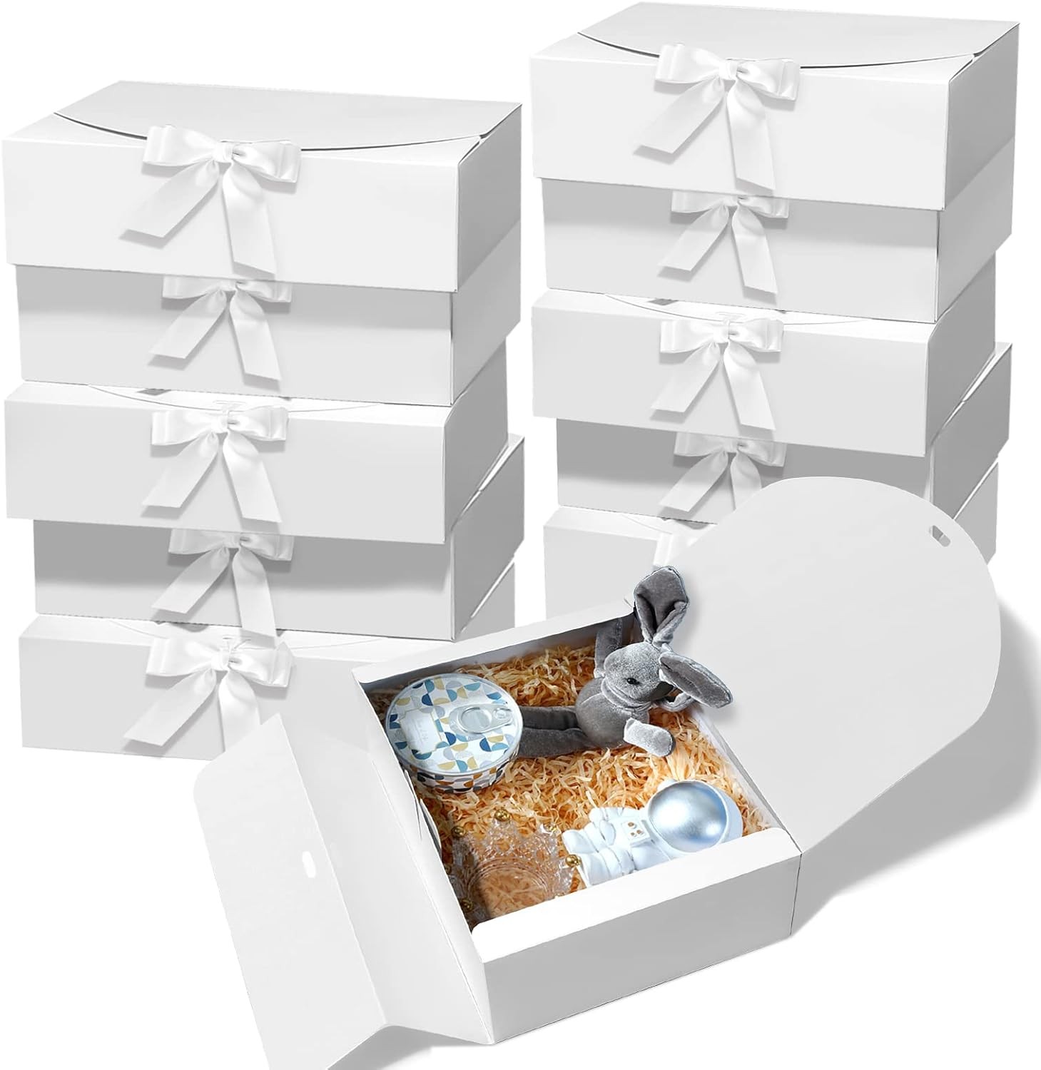Es With Lids, 10.6x7.8x3.1 Inch, White Ribbon