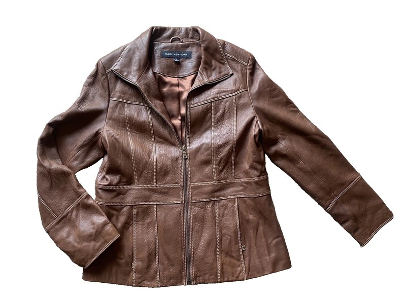 Andrew Marc Leather Women’s Large Brown Tan Jacket Zipper Lambskin