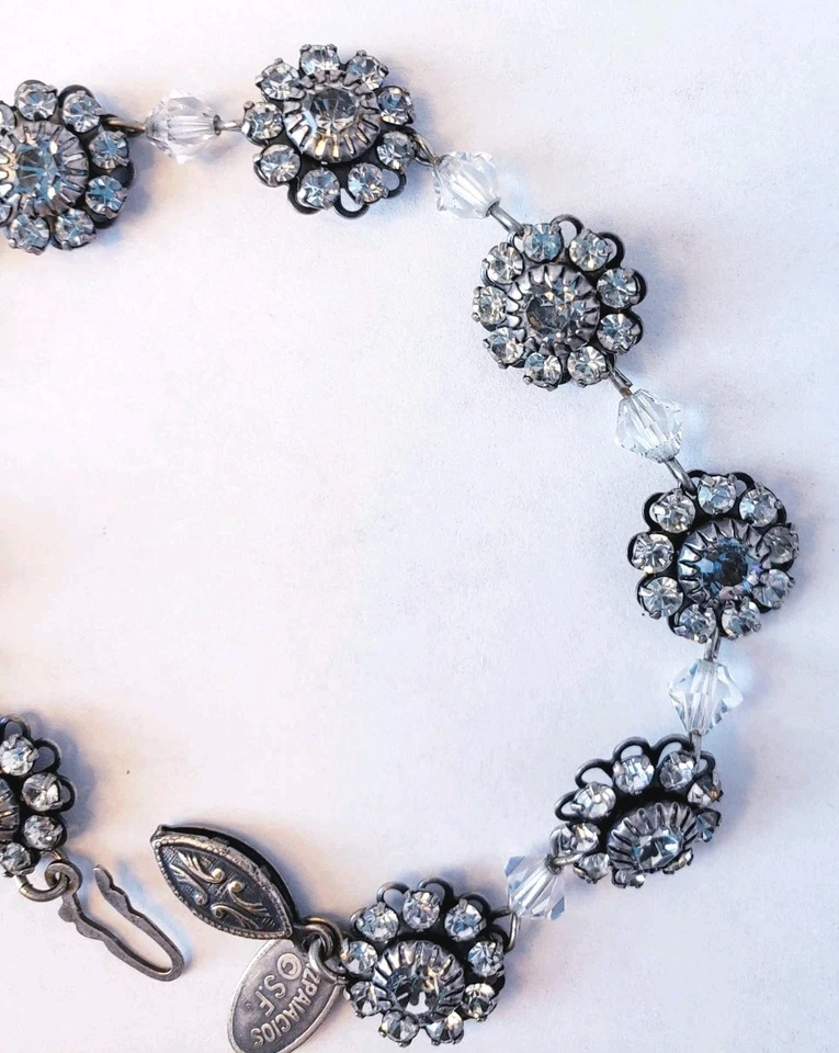 Brazalete Vintage Liz Palacios SF Tono Plata Cristal Transparente Flor Flor 7" Foto 4 de 4