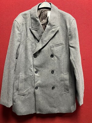 Jasper Conran Herringbone Double Breasted Coat Grey Large TD042 GG 13