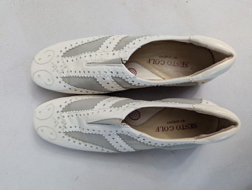 SESTO GOLF By Sherry Women SILVER Leather Slip On Golf Shoes Size 10M Italy - Picture 8 of 12