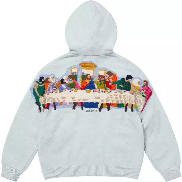 Pull à capuche zippé brodé Supreme Last Supper bleu clair