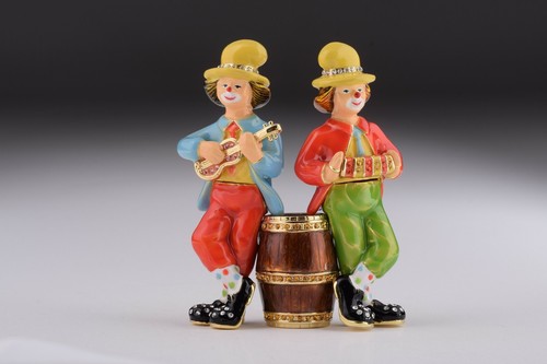 Clowns play music trinket box hand made by Keren Kopal & Austrian crystals