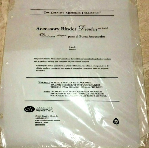 CREATIVE MEMORIES ZUBEHÖR BINDER TEILER UND ETIKETTEN (6) NEU IN VERPACKUNG