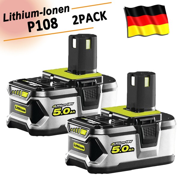 2Pack 5.0Ah 18V Lithium Akku FüR Ryobi One Plus RB18L50 P108 P107 P104 De-image