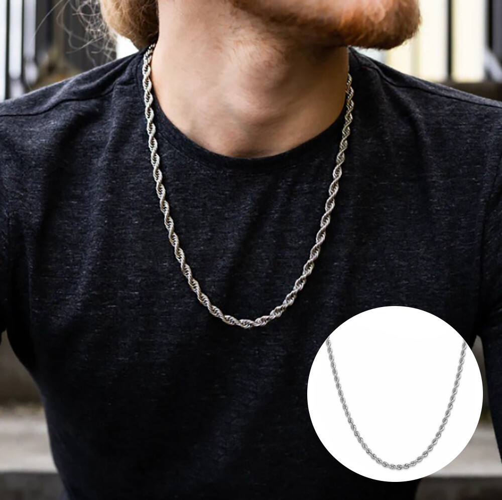 26” inch Twisted Rope Chain Stainless Steel Silver Plated 6MM