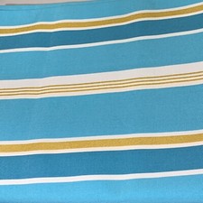 Indoor outdoor polyester fabric Solarium Blue Shimmery Gold Stripe 1 yd 54" Wide