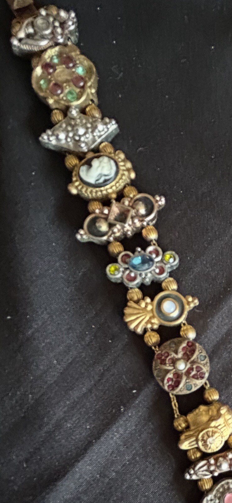 SIGNED SWEET ROMANCE VICTORIAN STYLE SLIDE BRACELET 8 IN. CHARMS RETRO