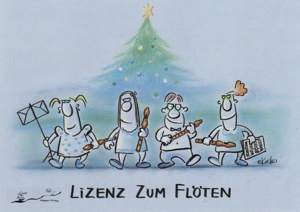 MARKENLOS Postkarte: Petra Kaster - Lizenz zum Flöten / Weihnachten / Musik / Kinder