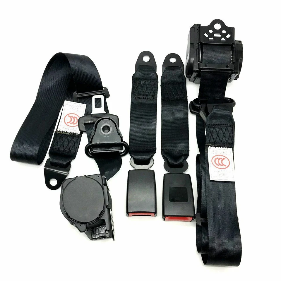 2x Retractable 3 Point Safety Seat Belt Straps Car Vehicle Adjustable Belt Kit - Image 3 of 4