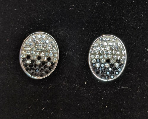 Orecchini Mary Kay Cristallo Nero/Argento/Bianco Ombra Ovali Lucidi Eleganti Nuovi Con Scatola - Foto 2 di 9