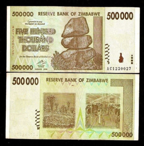 Zimbabwe 500,000 DOLLARS 500000 P-76 2008 1/2 Million Zimbabwean World Currency