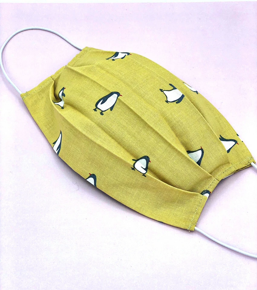 Happy Feet Cotton Face Mask Filter Pockets Washable Handmade Penguins Bird - Image 2 of 4