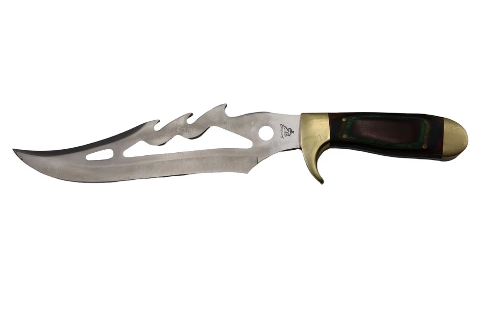 Talheres de gelo piranha Bowie faca cabo de madeira gelada bainha de couro inoxidável - Imagem 3 de 4