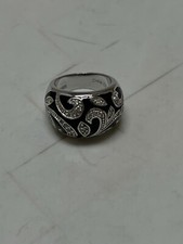 925 Sterling Silver Black Enamel Cz Ring Sz5 8G Estate Nice WOW