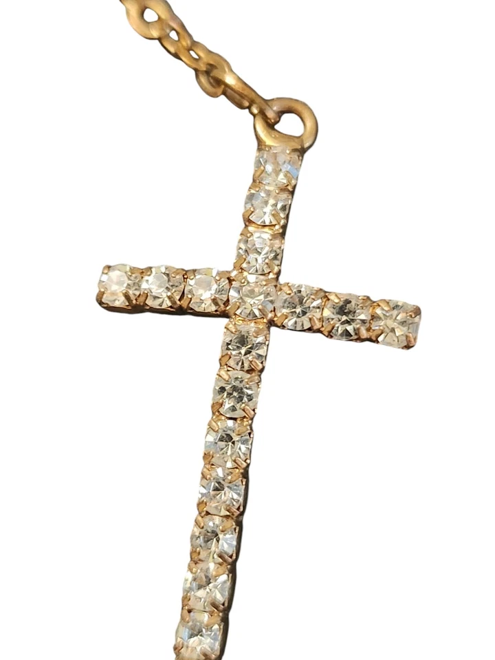 Pulsera Cruz Diamantes de Imitación Cuentas de Bronce Ajustable Moda Joyería Regalo Foto 3 de 4